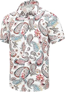 SheLucki Hawaiian Shirt Men Unisex Summer Beach Casual Short Sleeve Button Down Shirt Printed Palm Shadow Design