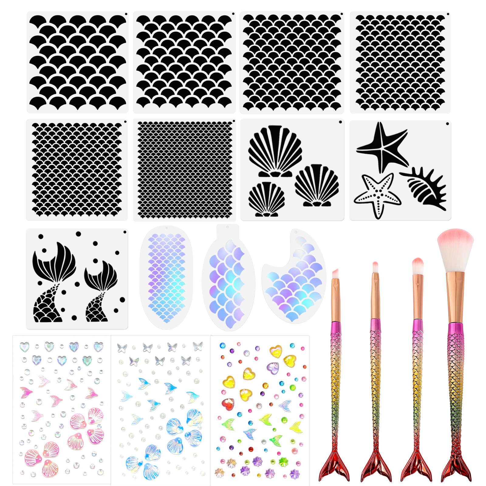 YimeBand 12Pcs Mermaid Scale Stencil Set Face Paint Stencil DIY Makeup Kit | 12 