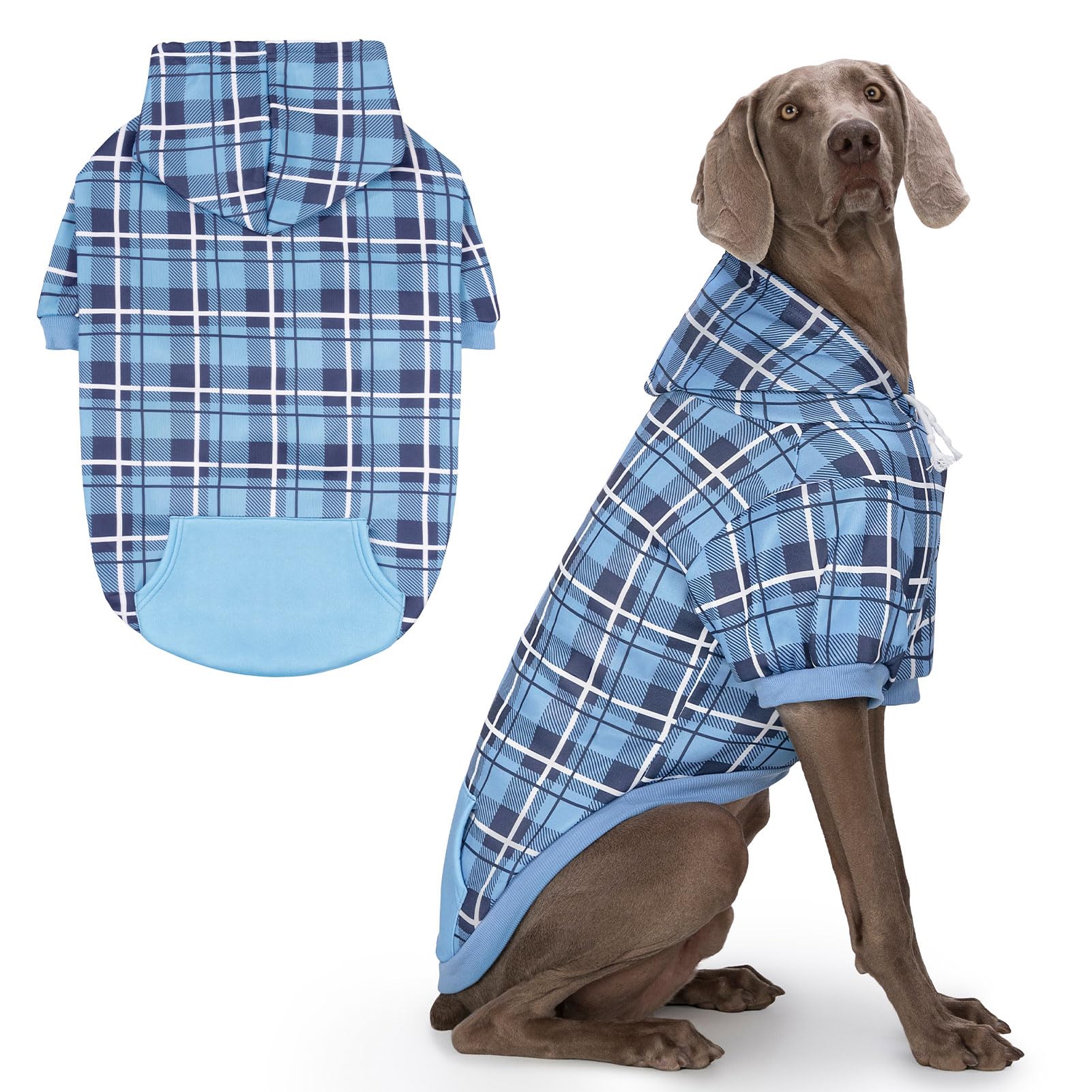 EXPAWLORER Plaid Dog Hoodie - British Style Warm Dog Sweater Shirt with Leash Ho