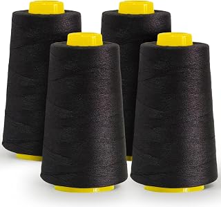 Black Polyester Sewing Thread, 4-Pack 12,000 Yds, for Serger & Quilting | Black polyester thread for serger, overlock & quilting, strong, ideal for formal wear & everyday sewing