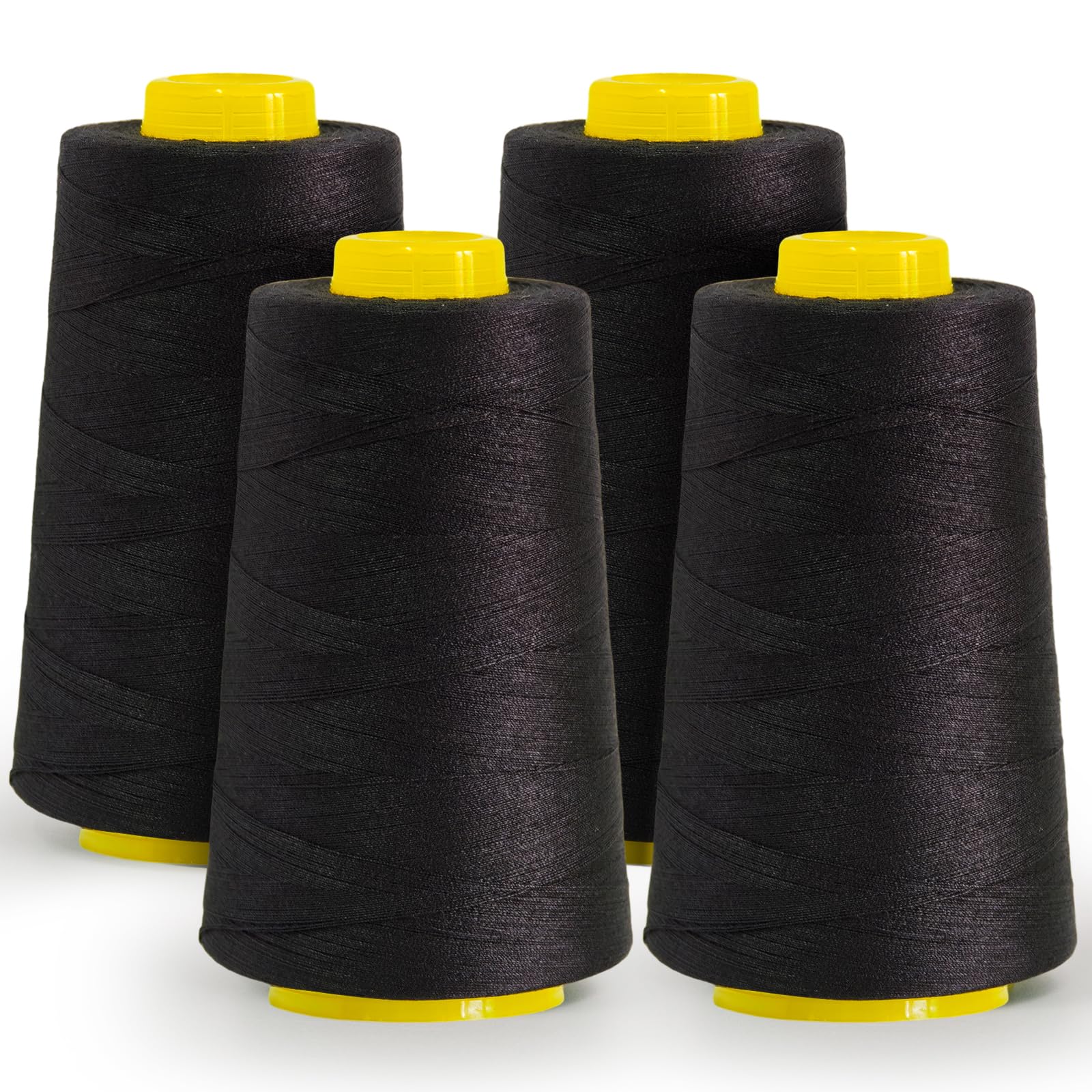 Black Polyester Sewing Thread, 4-Pack 12,000 Yds, for Serger & Quilting | Black 