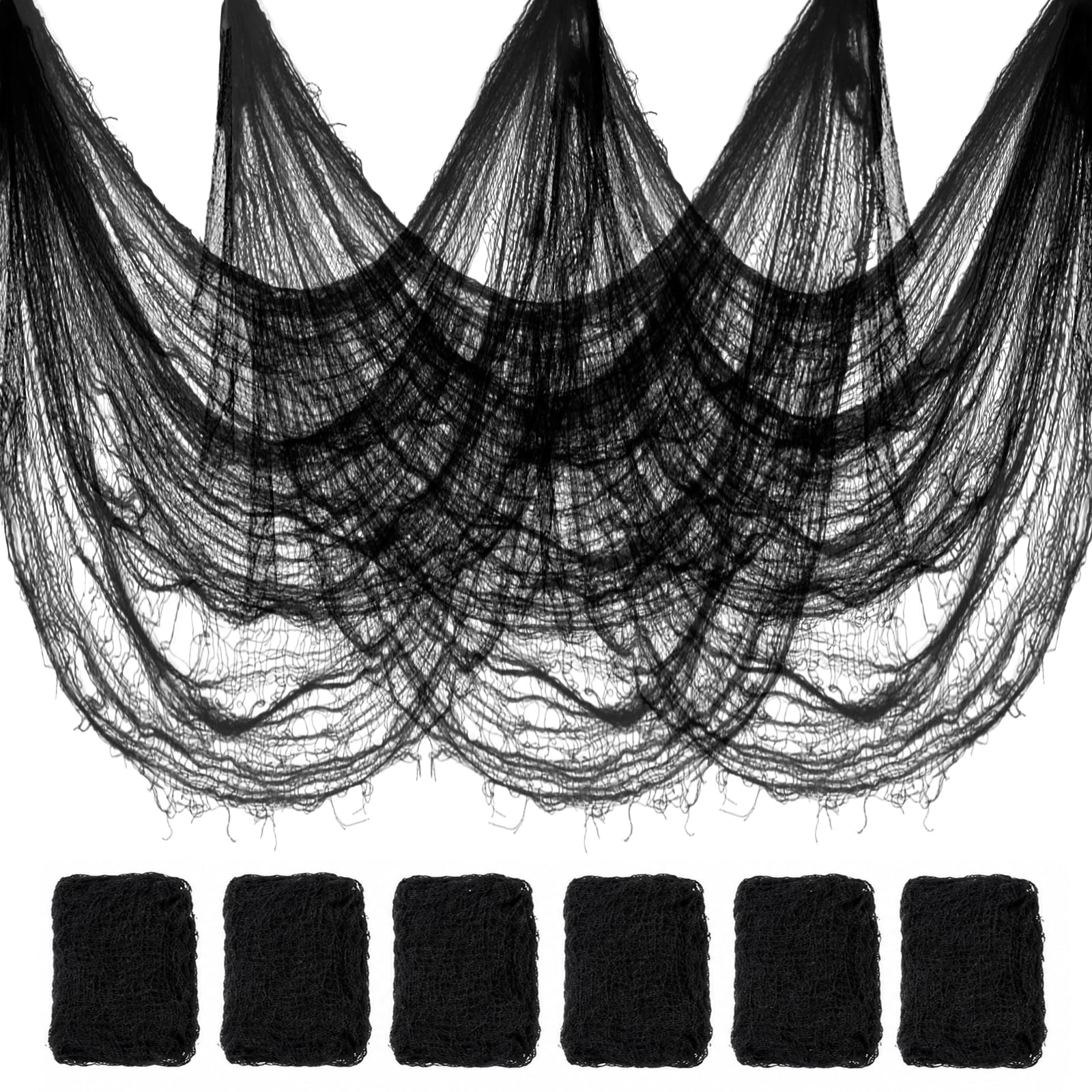Halatool 6 Pcs Creepy Cloth, 30 x 72 Inch Black Cheesecloth Halloween Decor | Sp