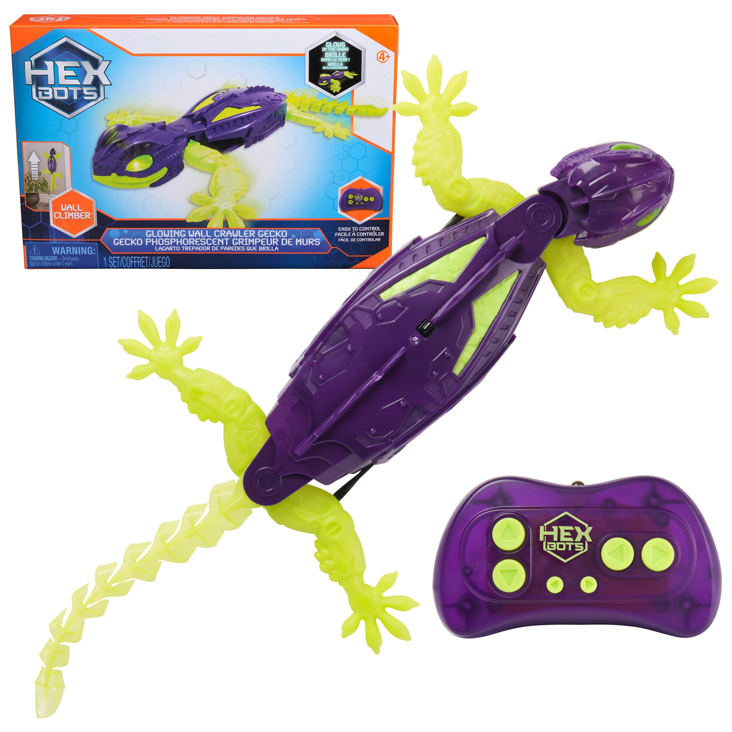 HEX BOTS Glow-in-the-Dark Wall Crawler Gecko Remote Control Toy | Glow-in-the-Da