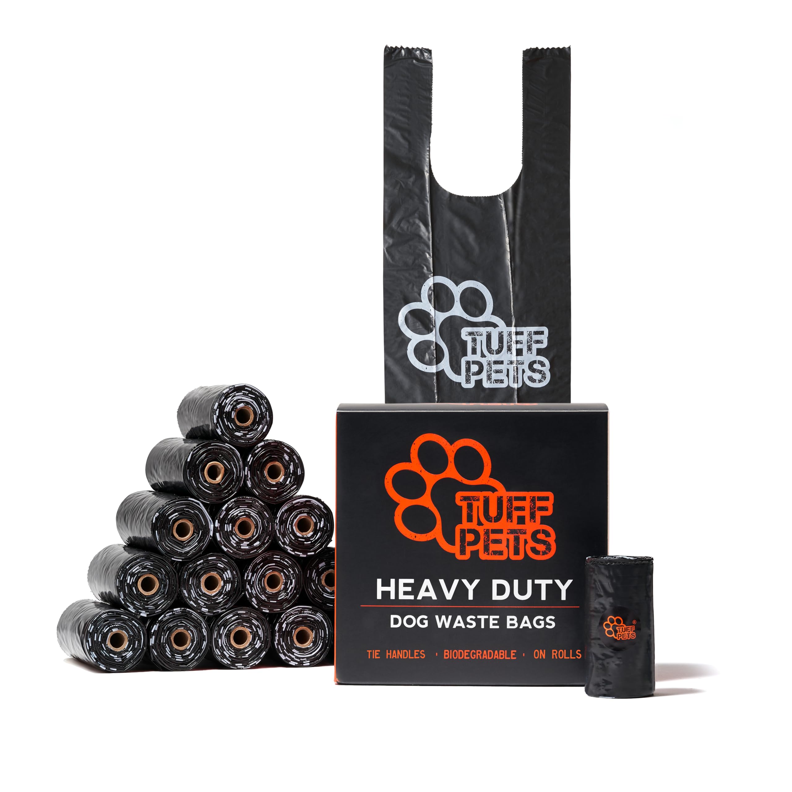 Tuff Pets Dog Poo Bags with Tie Handles, Extra Thick and Strong, 16 Rolls