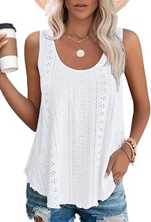 isermeo Womens Tank Tops Eyelet Embroidery Scoop Neck Loose Casual Sleeveless Flowy Summer Shirts Trendy S-2XL