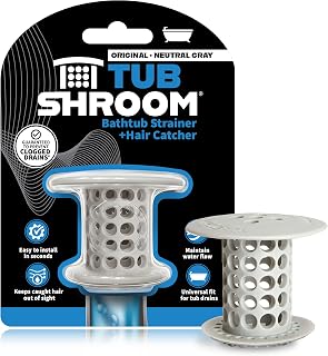 TubShroom Bathtub Drain Hair Catcher – in-Drain Tub Strainer & Clog Prevention Protector, Fits Standard 1.4”–1.75” Tub Drains, Easy Clean, Captures Human & Pet Hair Out of Sight (Gray)