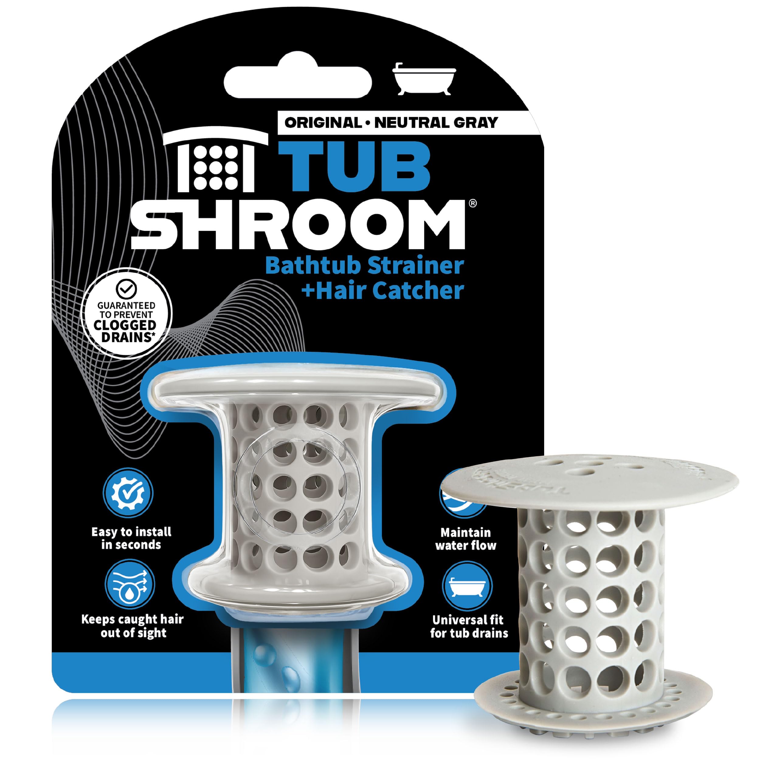TubShroom Bathtub Drain Hair Catcher – in-Drain Tub Strainer & Clog Prevention P