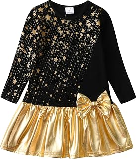 VIKITA Girls and Girls Long Sleeve Striped Cotton T-Shirt Dress, Sh7371