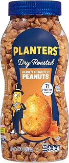 PLANTERS Honey Roasted Peanuts, Plant Based Protein Snacks, 16 Oz (1 Ct) | Roasted Sweet & Salty Nuts. Kosher. Resealable Jar. Snacks for Adults. Party Mix, Party Snacks