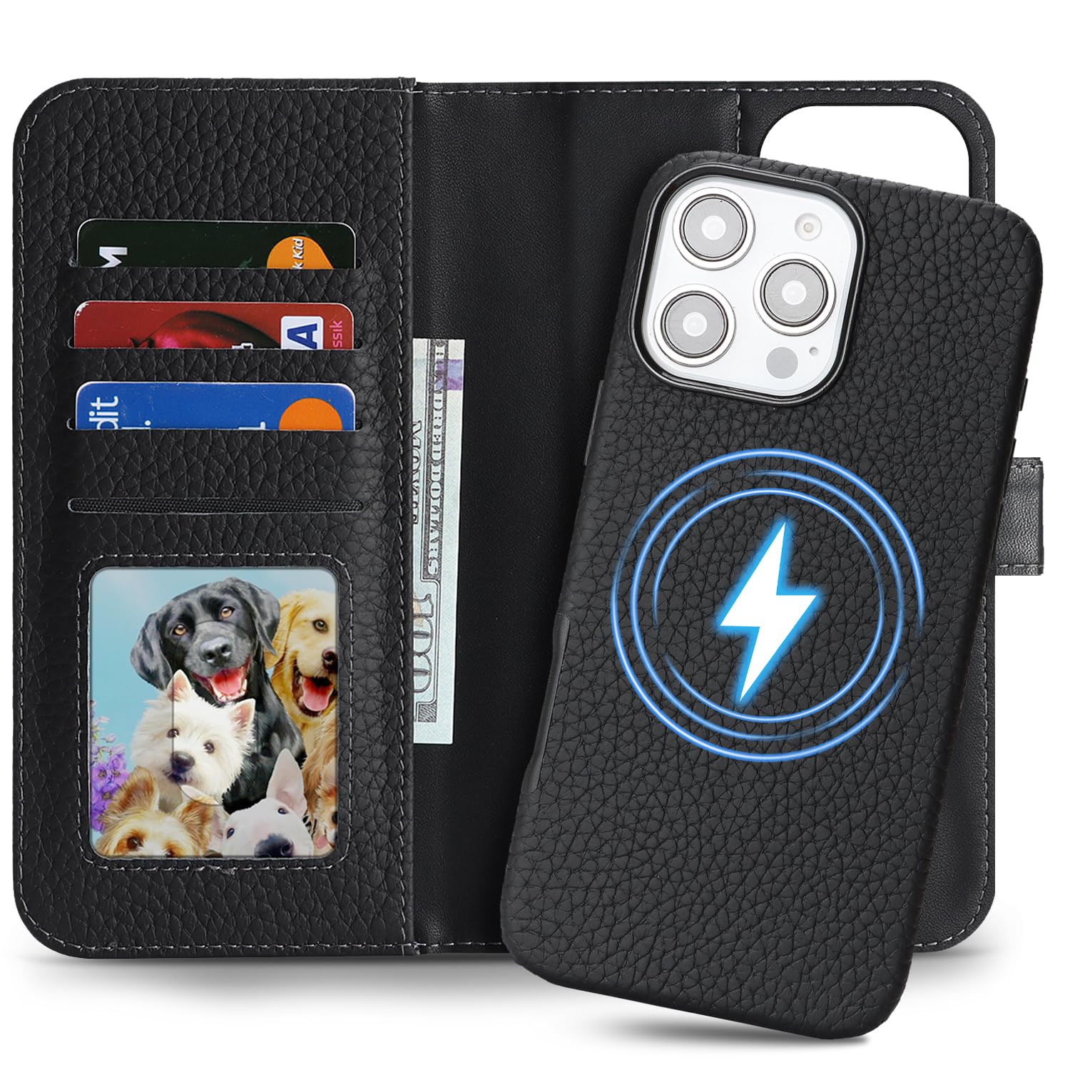 Detachable Genuine Leather Case for iPhone 16 Pro Max Wallet Case Magnetic 2in1 