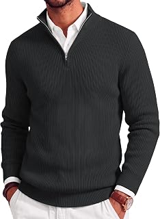 COOFANDY Men's Quarter Zip Sweater Casual Slim Fit Mock Neck Pullover