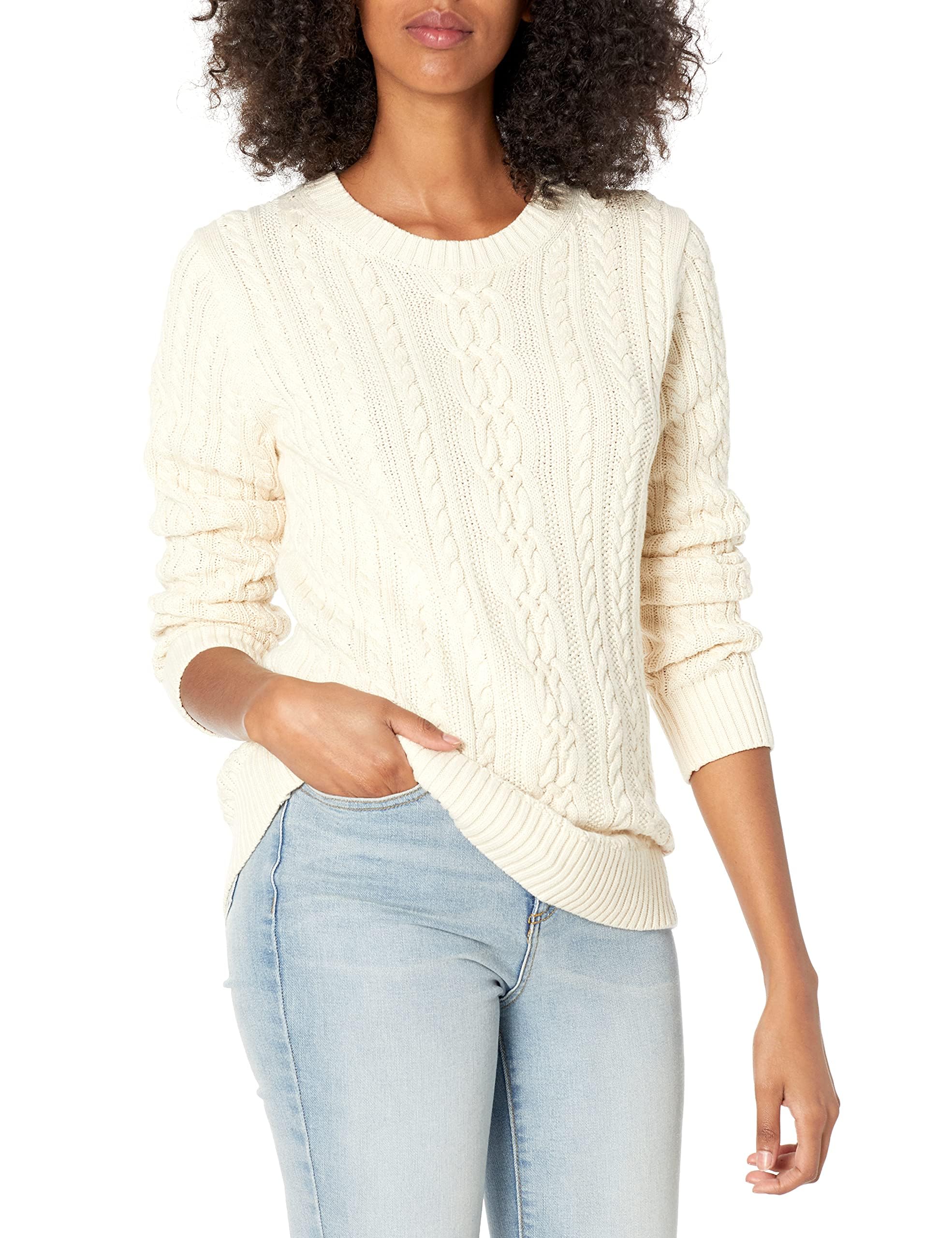 Amazon Essentials Women's Soft Crew Neck Long Sleeve Fisherman Sweater (Availabl