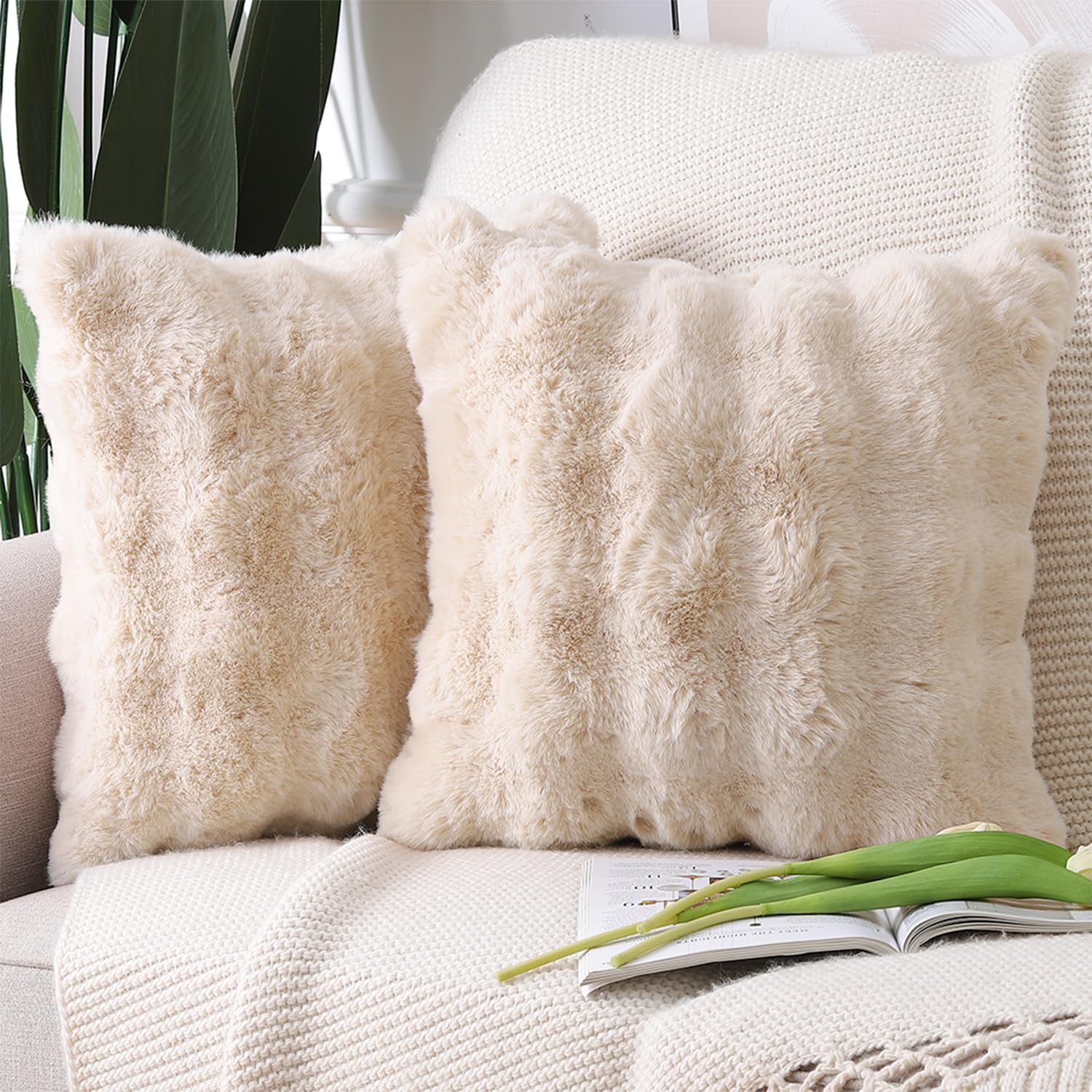 MADIZZ Pack of 2 Thick Plush Faux Wool Throw Pillow Covers Soft Boho Throw Pillo