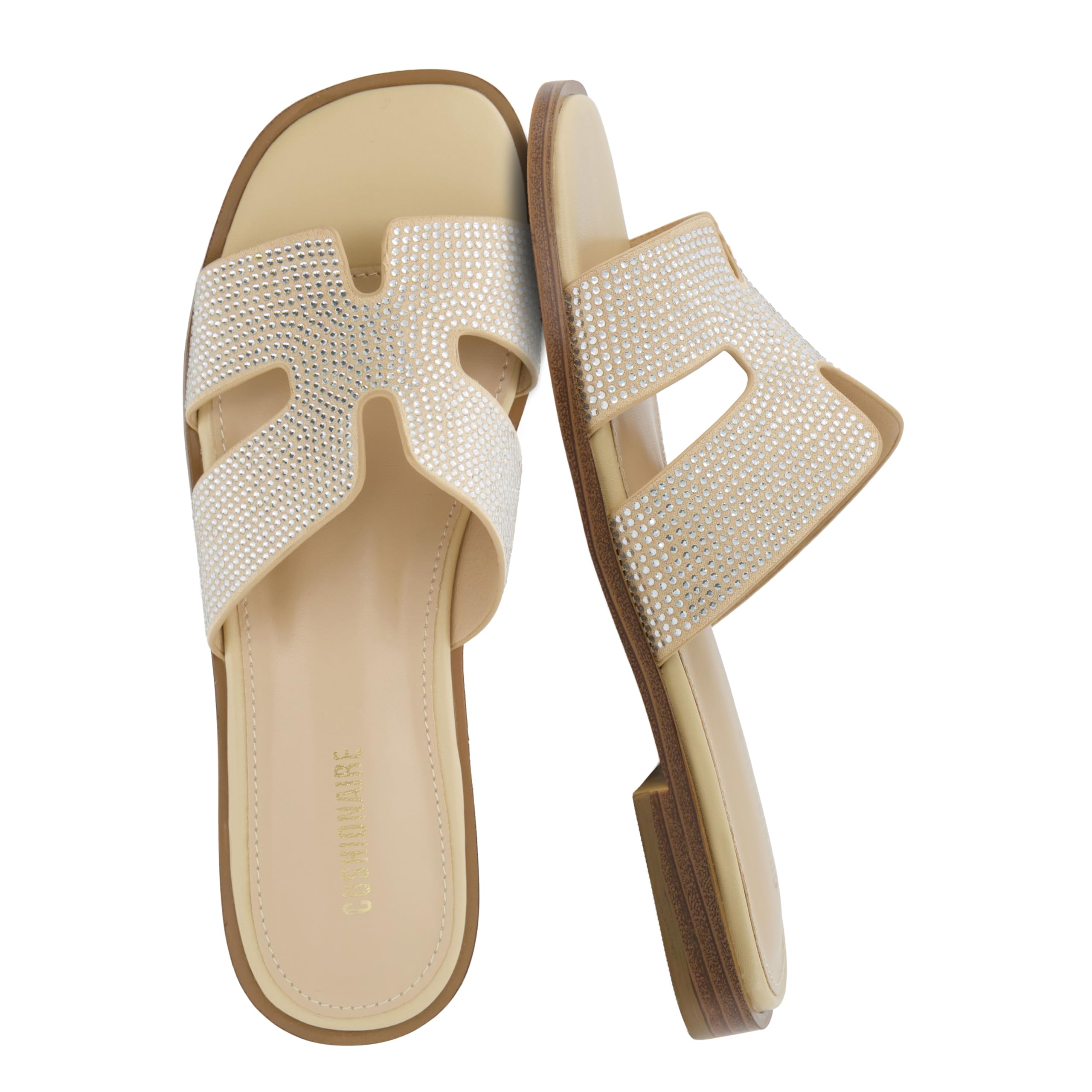 CUSHIONAIRE Voyage Cutout Strap Slides for Women, Slip On Summer Flats, Fashion 