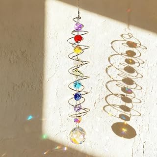 17" Chakra Bead Wind Spinner with Spiral Tail, Crystal Sun Catcher for Garden Decor, Indoor & Outdoor Rainbow Maker