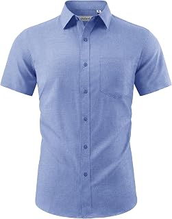 J.VER Camisas de manga corta para hombre, estilo casual, Oxford, ajuste regular, camisa de vestir de verano con bolsillo