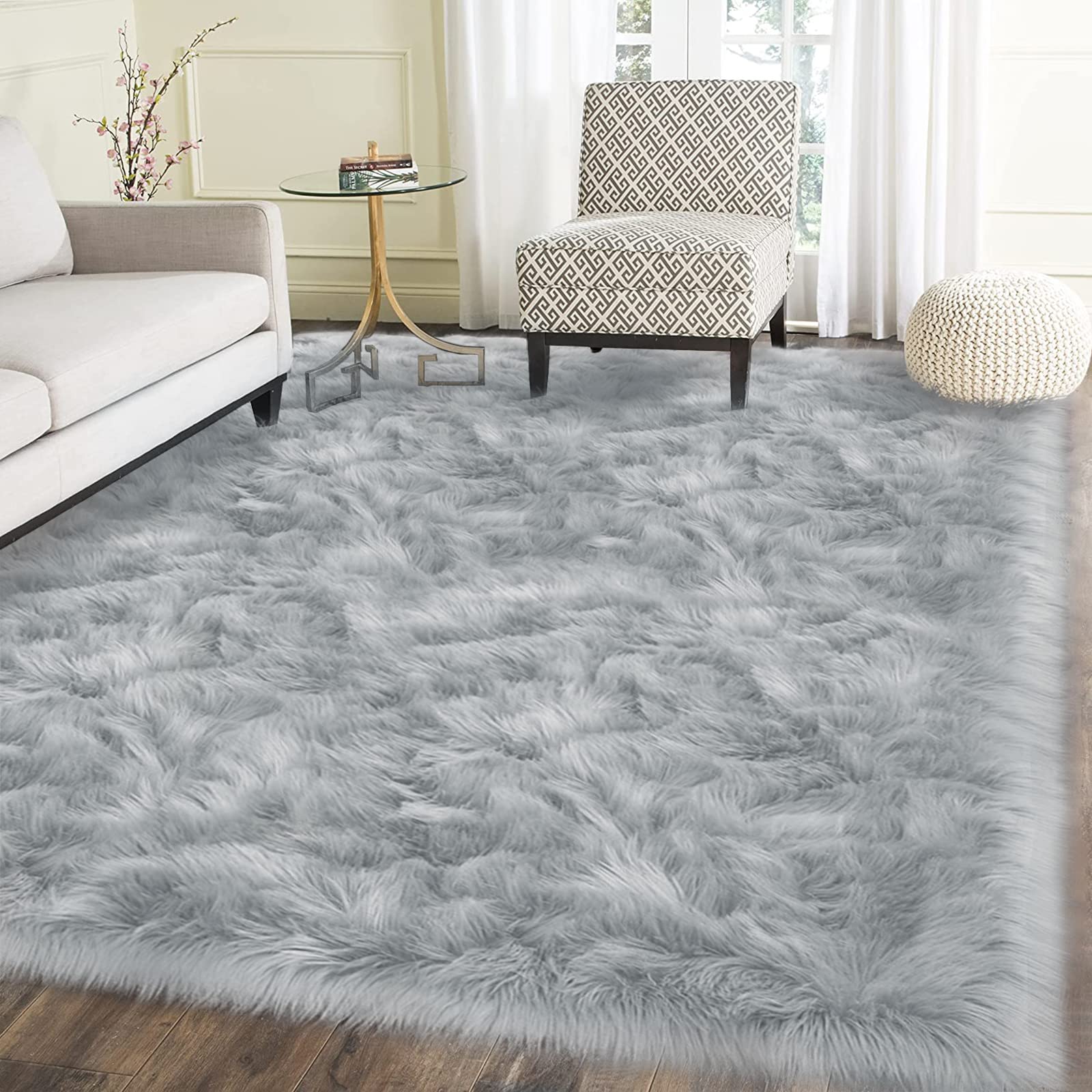 Latepis Grey Area Rug for Living Room, Fluffy Fluffy Fluffy Area Rug, Washable F