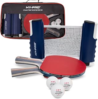 Hy-Pro Table Tennis Set – 2 or 4 Person Portable Ping Pong Set with Retractable Table Tennis Net, Bats, Balls & Carry Case, Quick Setup, Up to 170 cm Extendable Net, Indoor & Outdoor, Travel Ready