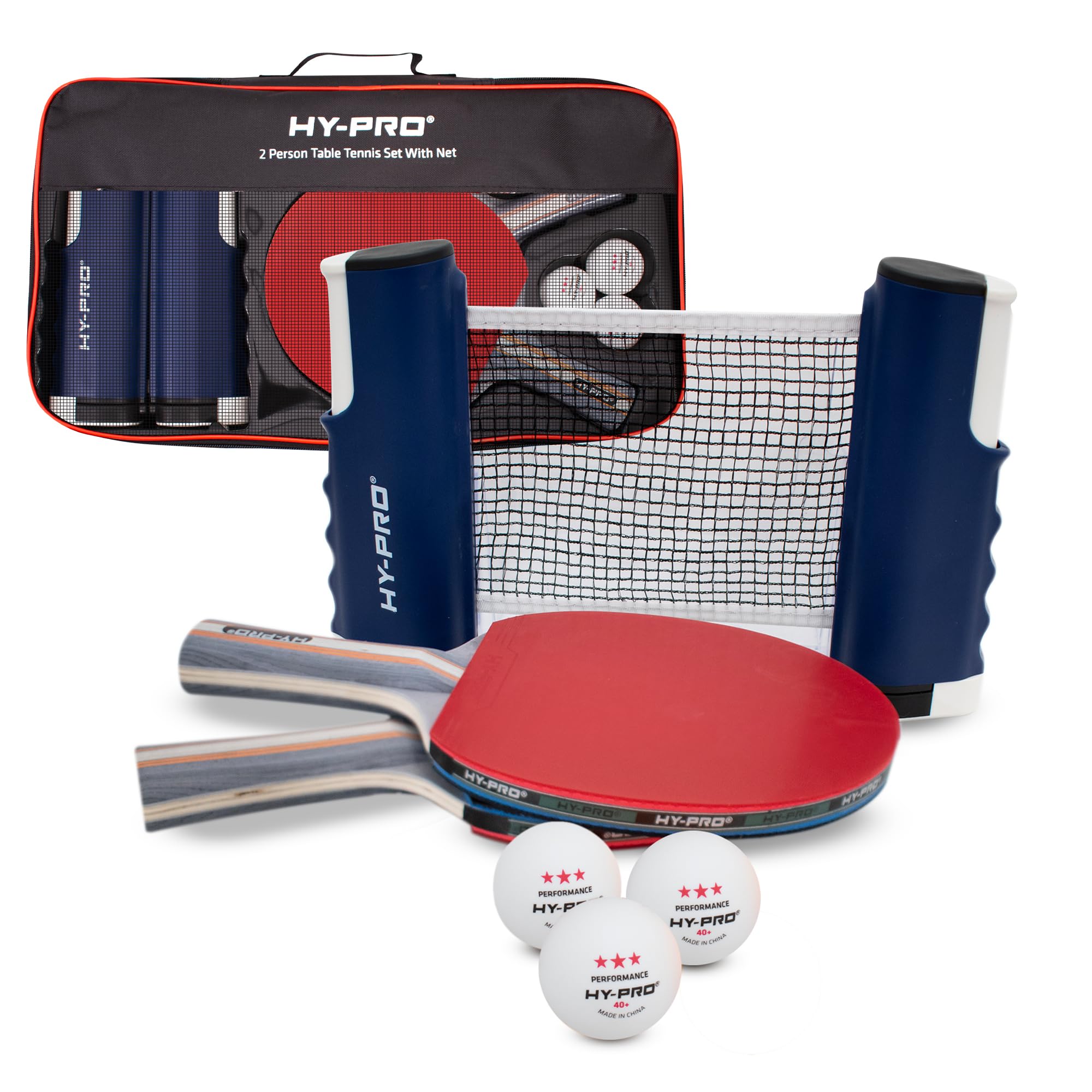 Hy-Pro Table Tennis Set – 2 or 4 Person Portable Ping Pong Set with Retractable 