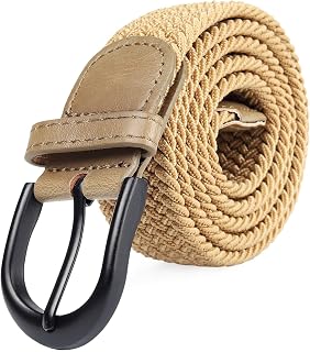 Mile High Life Stretch Braided Belt | Plain Black Oval Buckle | Synthetic Leather End Part Men/Women/Children (7 Sizes 27 Colours