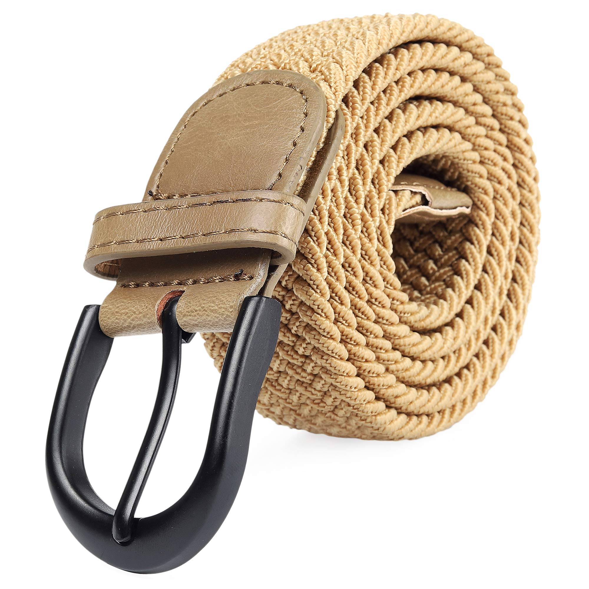 Mile High Life Stretch Braided Belt | Plain Black Oval Buckle | Synthetic Leathe