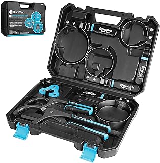 DURATECH 8-Piece Oil Filter Swivel Wrench Set | Covers 2-3/4" to 5-1/4", 9" & 12" Adjustable Oil Filter Pliers, Universal 3-Jaw Removal Tool, 1/2" to 3/8" Adapter