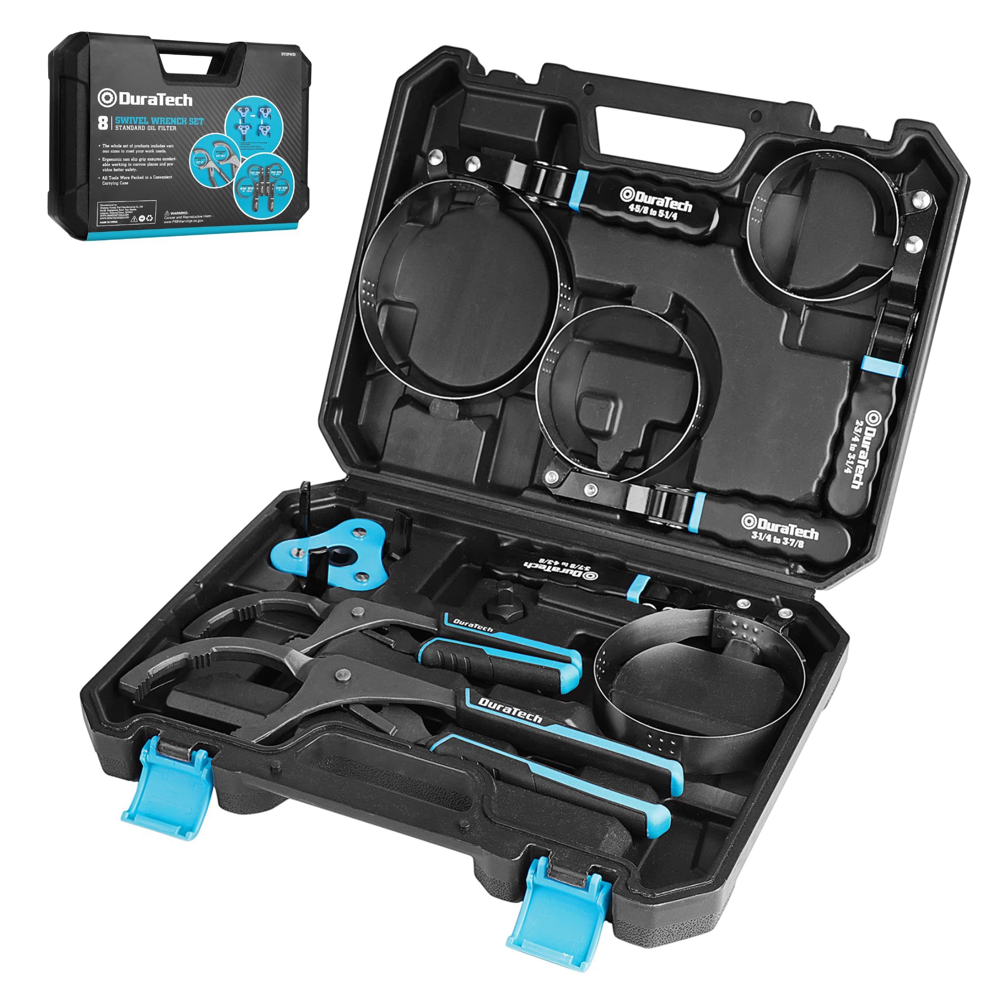 DURATECH 8-Piece Oil Filter Swivel Wrench Set | Covers 2-3/4" to 5-1/4", 9" & 12