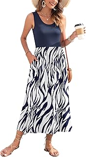 WNEEDU Women's Summer Maxi Dress Casual Sleeveless Sundress