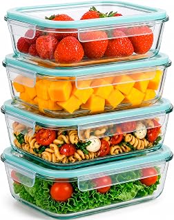 edihome, 8 14 or 18 Pieces Airtight Glass Food Storage Box for Airtight Food Storage Dishwasher Safe Kitchen Storage BPA Free FDA Certified (4 Containers)