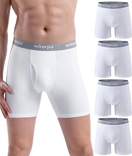 wirarpa Men's Cotton Boxer Shorts, Pack of 4, Men's Underwear, Retro Shorts, Boxer Underwear with Open Fly
