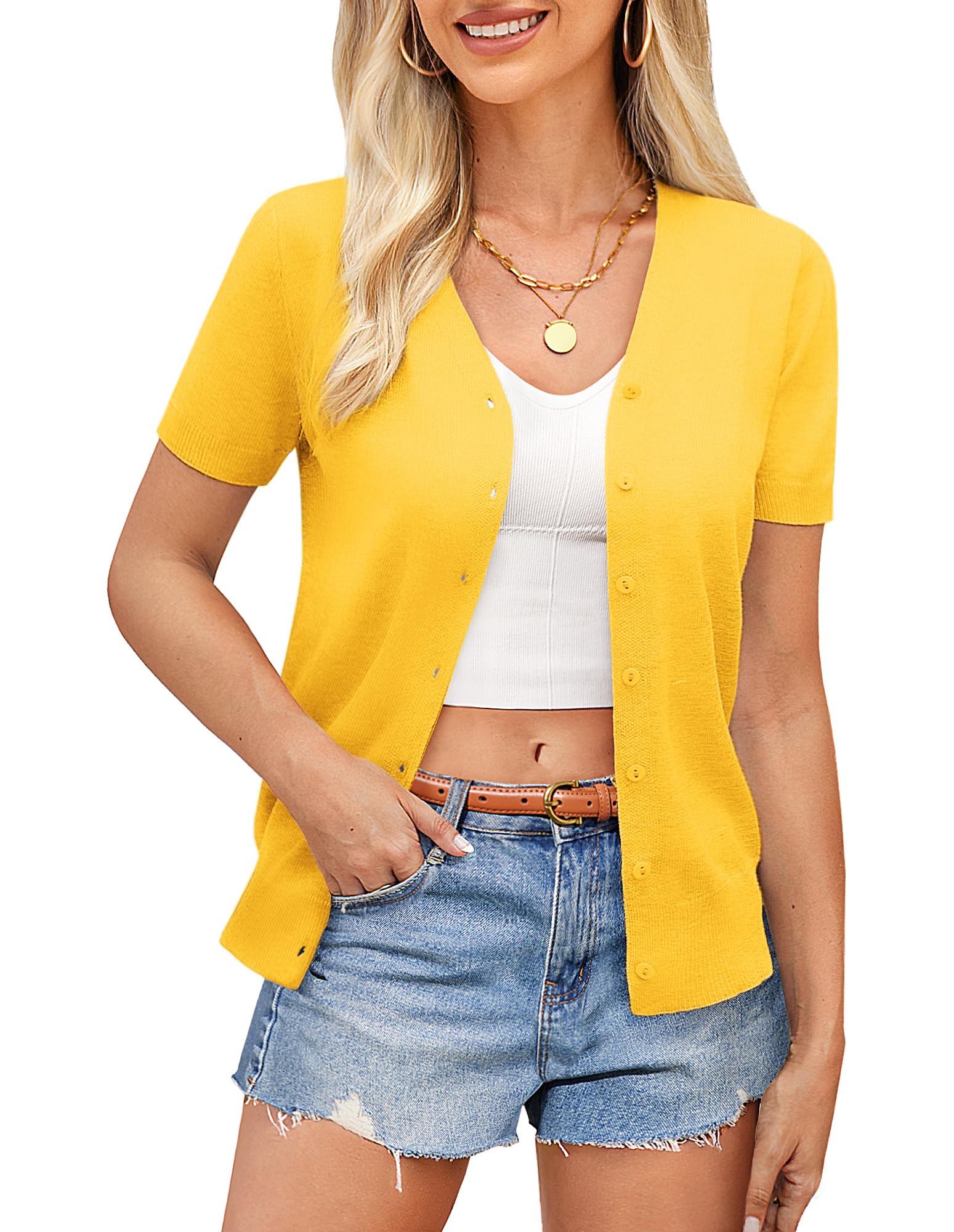 Grace Karin Grace Karin Veste Courte décontractée pour Femme - Manches 3/4 - Cou