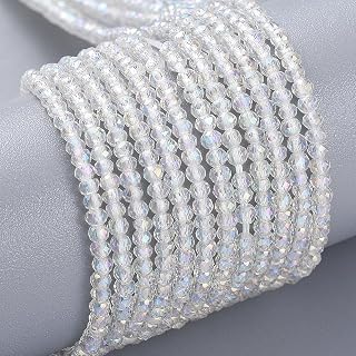 FASHEWELRY 10 Strands Briolette Crystal Glass Beads 2mm Rondelle Faceted Glass Spacer Beads AB Color Plated for Necklace Bracelet Jewelry Making
