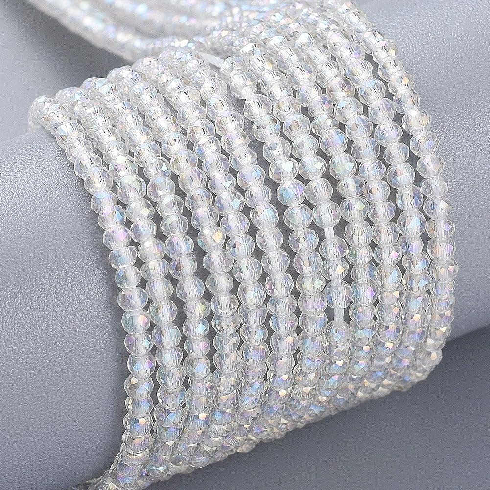 FASHEWELRY 10 Strands Briolette Crystal Glass Beads 2mm Rondelle Faceted Glass S