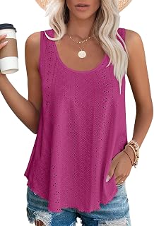 isermeo Womens Tank Tops Eyelet Embroidery Scoop Neck Loose Casual Sleeveless Flowy Summer Shirts Trendy S-2XL