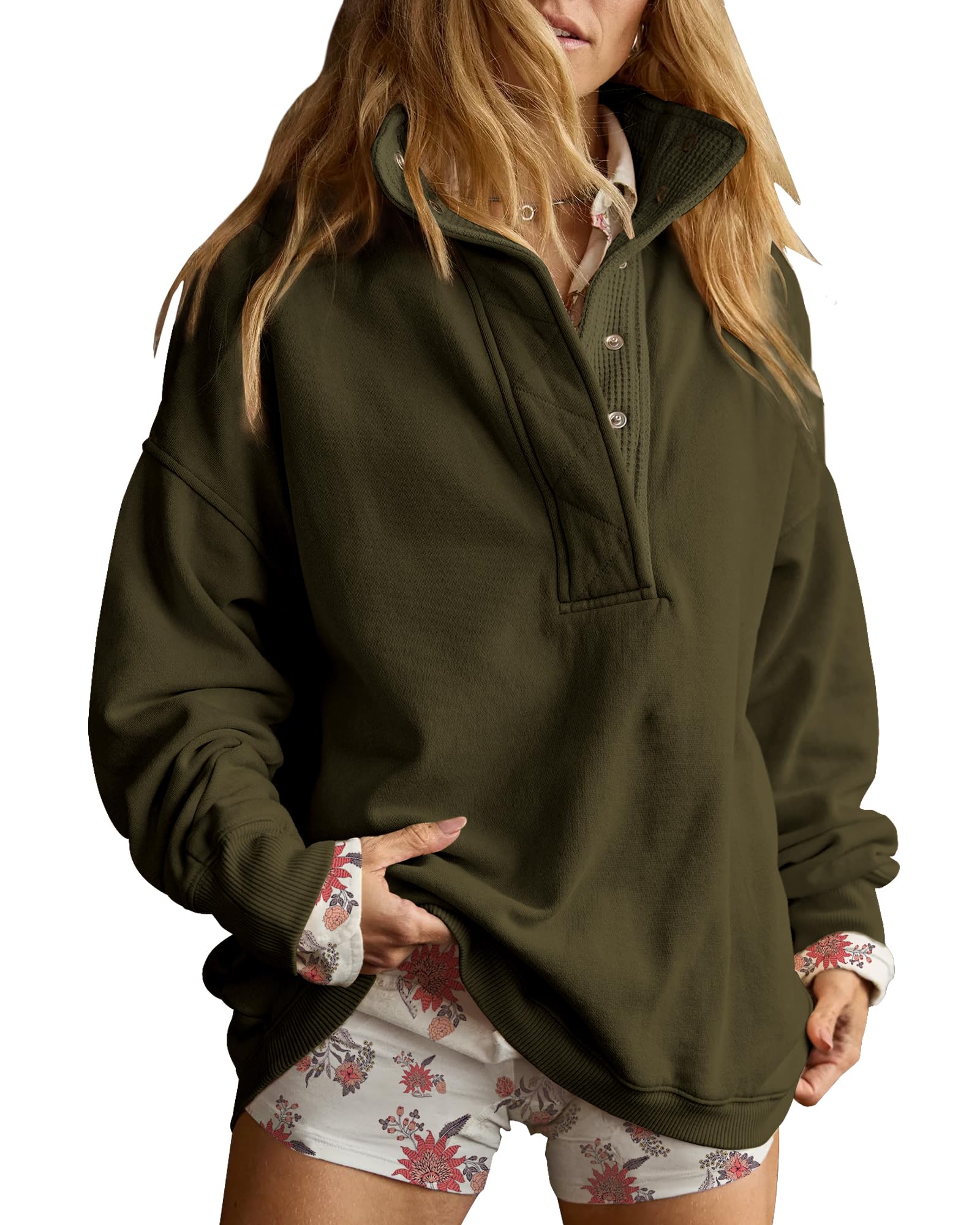 Gacaky Sweatshirt for Women Oversized Henley Neck Pullover Top Fall Outfits | Ov