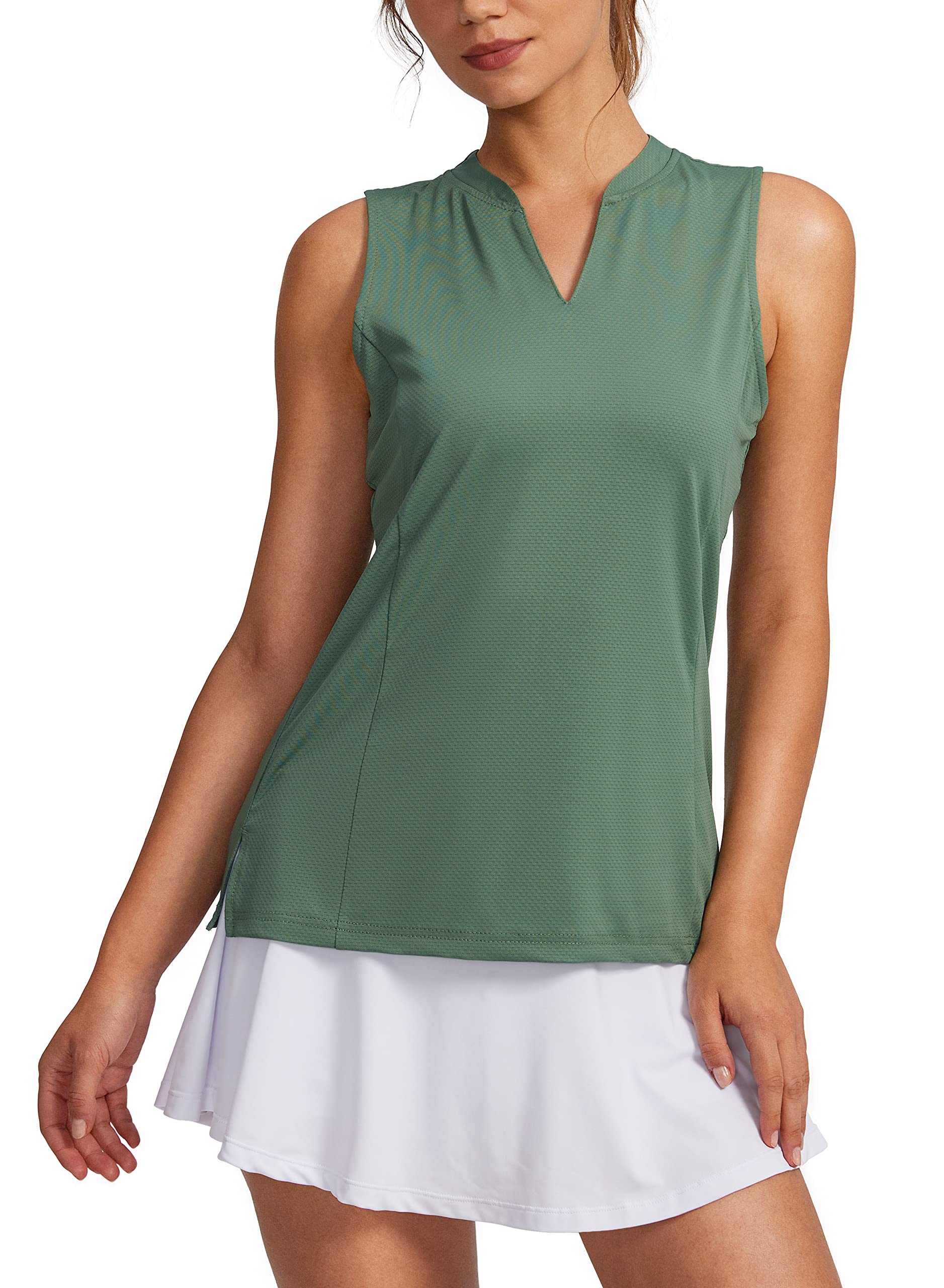 Women's Sleeveless Golf Shirt V-Neck Lightweight Quick Dry Tennis Tank Tops Polo