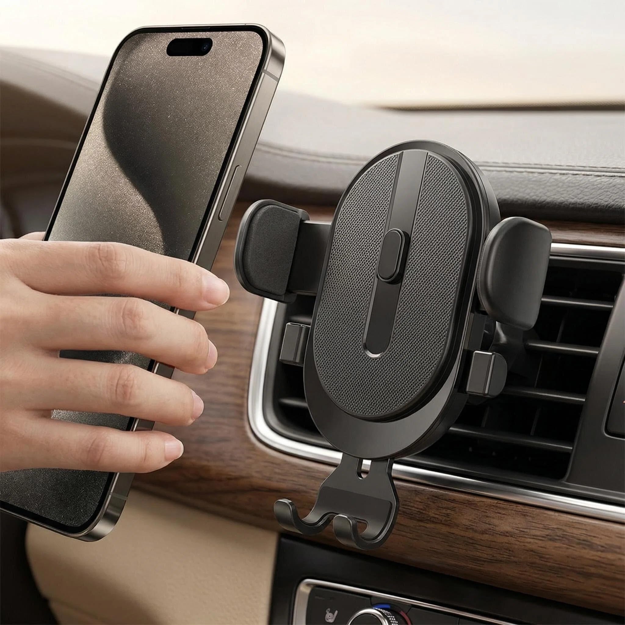 Car Air Vent Phone Holder, Silent Mechanical Lock and Triangle Mount, Never Fall