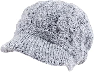 PESAAT Twist Women Visor Hat Warm Fleece Lined Beret Hats Winter Knit Hats for Women