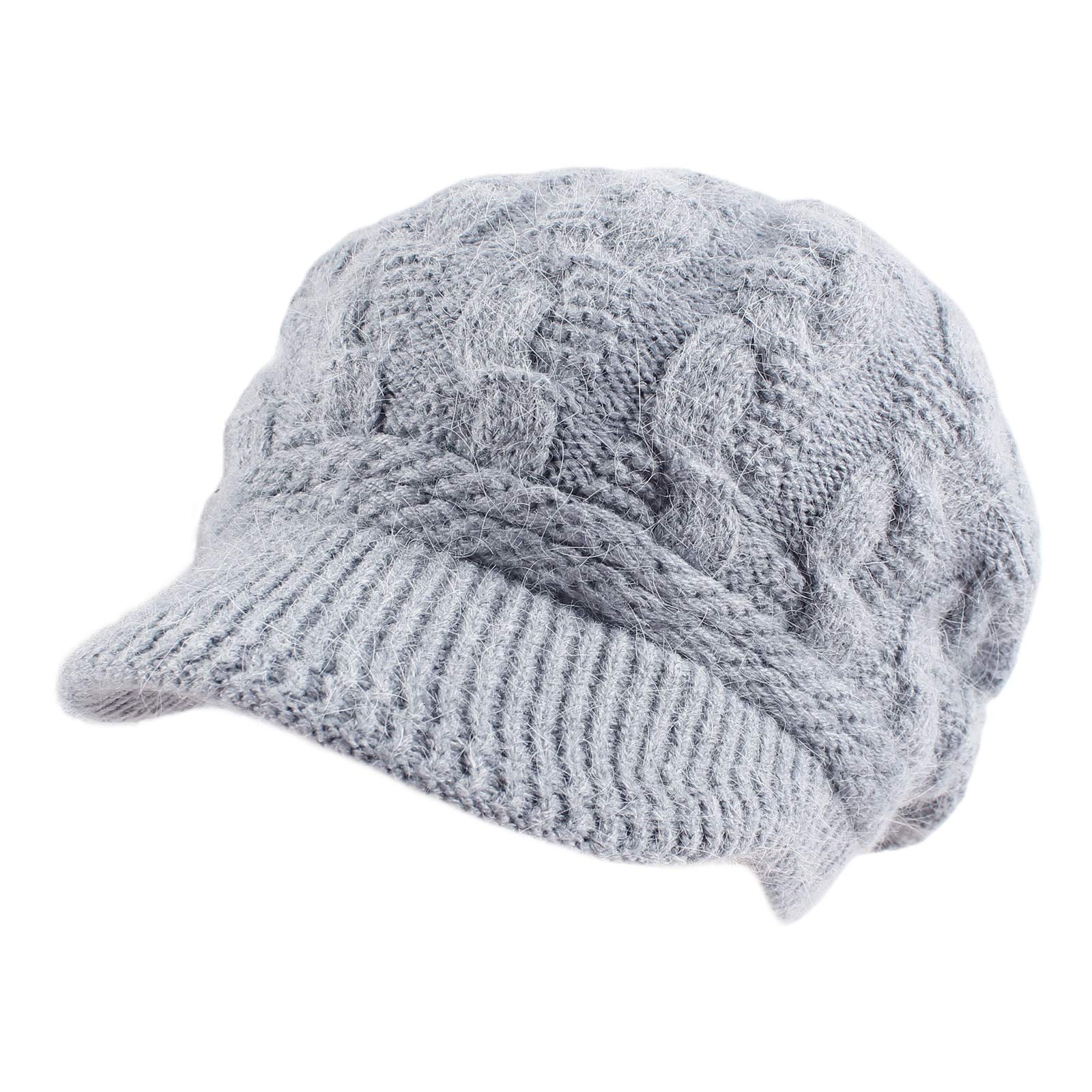 PESAAT Twist Women Visor Hat Warm Fleece Lined Beret Hats Winter Knit Hats for W