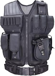 SAMSIER Airsoft Vest Adult Adjustable S-XXXXL, Tactical Vest for Men Lightweight Breathable 600D Nylon, Youth Combat vest for Paintball Training Black
