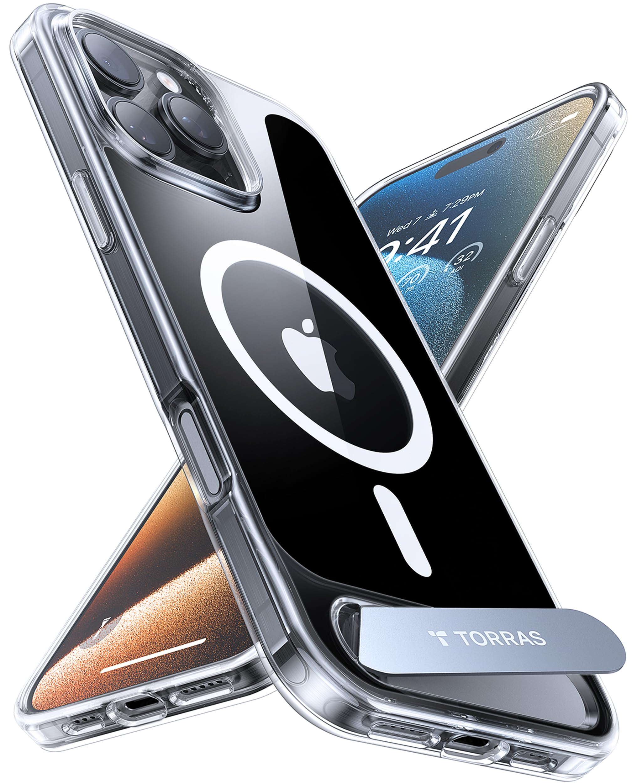 TORRAS Strong Magnetic & Seamless Stand for iPhone 16 Pro Case Clear, Fit for Ma