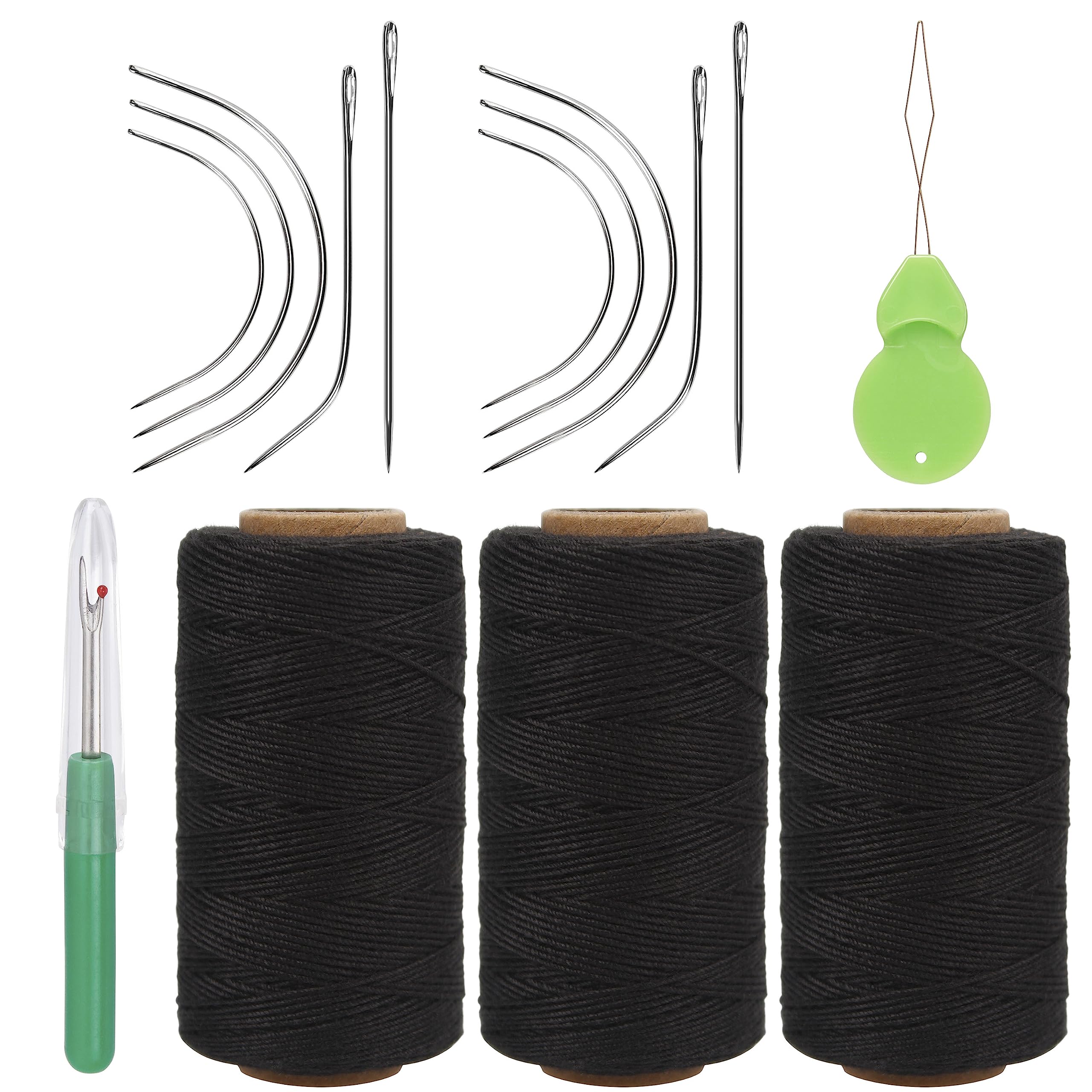 Lusecarl Needle and Thread for Hair Extensions 3 Rolls Hair Weave Sewing Threads