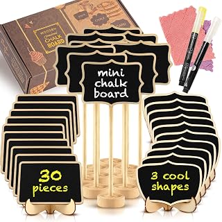 Mini Chalkboard Signs, 30 Pack Framed Small Chalk Board Food Labels with Easel Stand for Party Buffet or Wedding Celebration, Wooden Blackboard as Place Cards for Table Setting or Numbers (30)