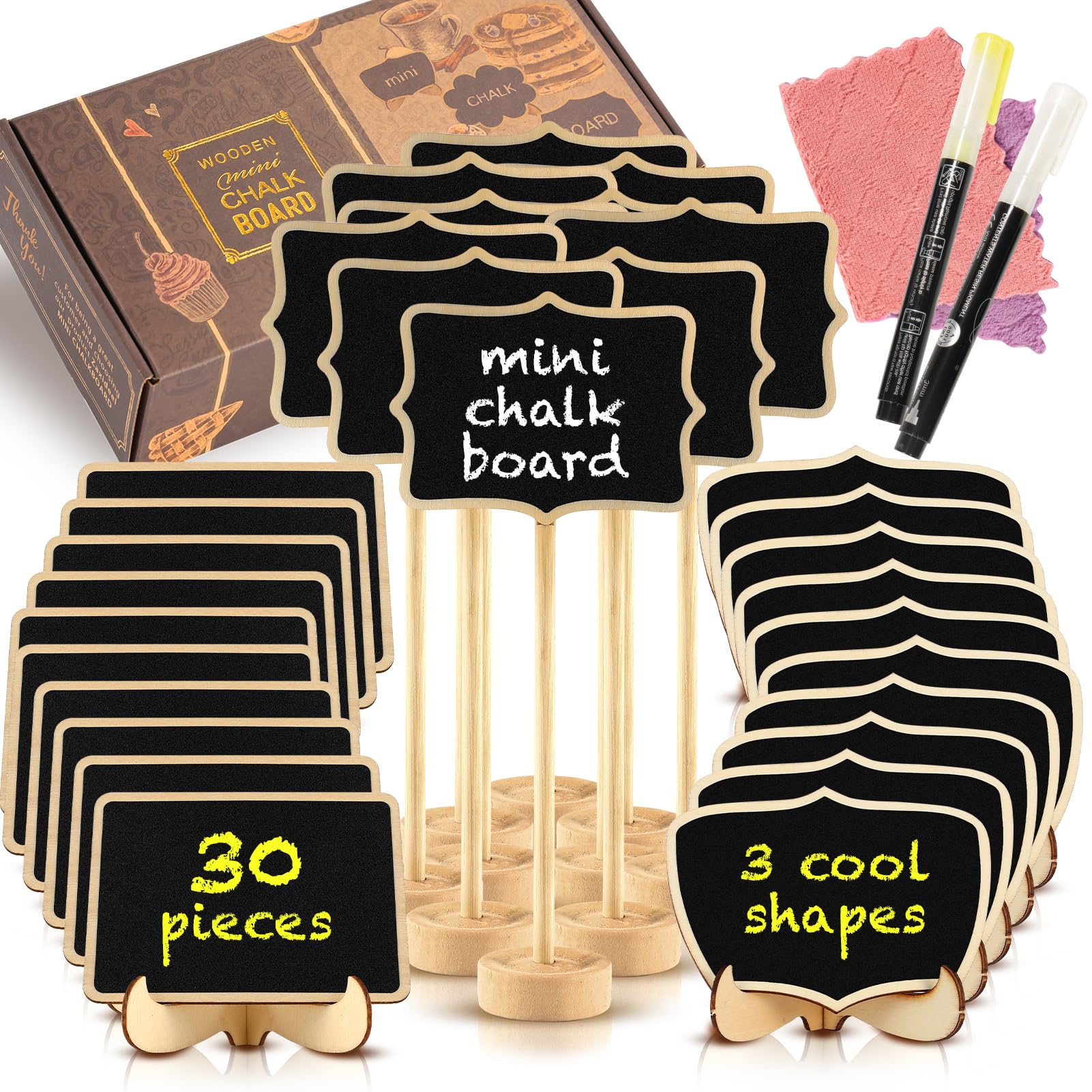 Mini Chalkboard Signs, 30 Pack Framed Small Chalk Board Food Labels with Easel S