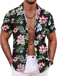 COOFANDY Camisa hawaiana de manga corta con botones para hombre, camisas tropicales de verano, camisas de playa, camisas casuales florales Aloha