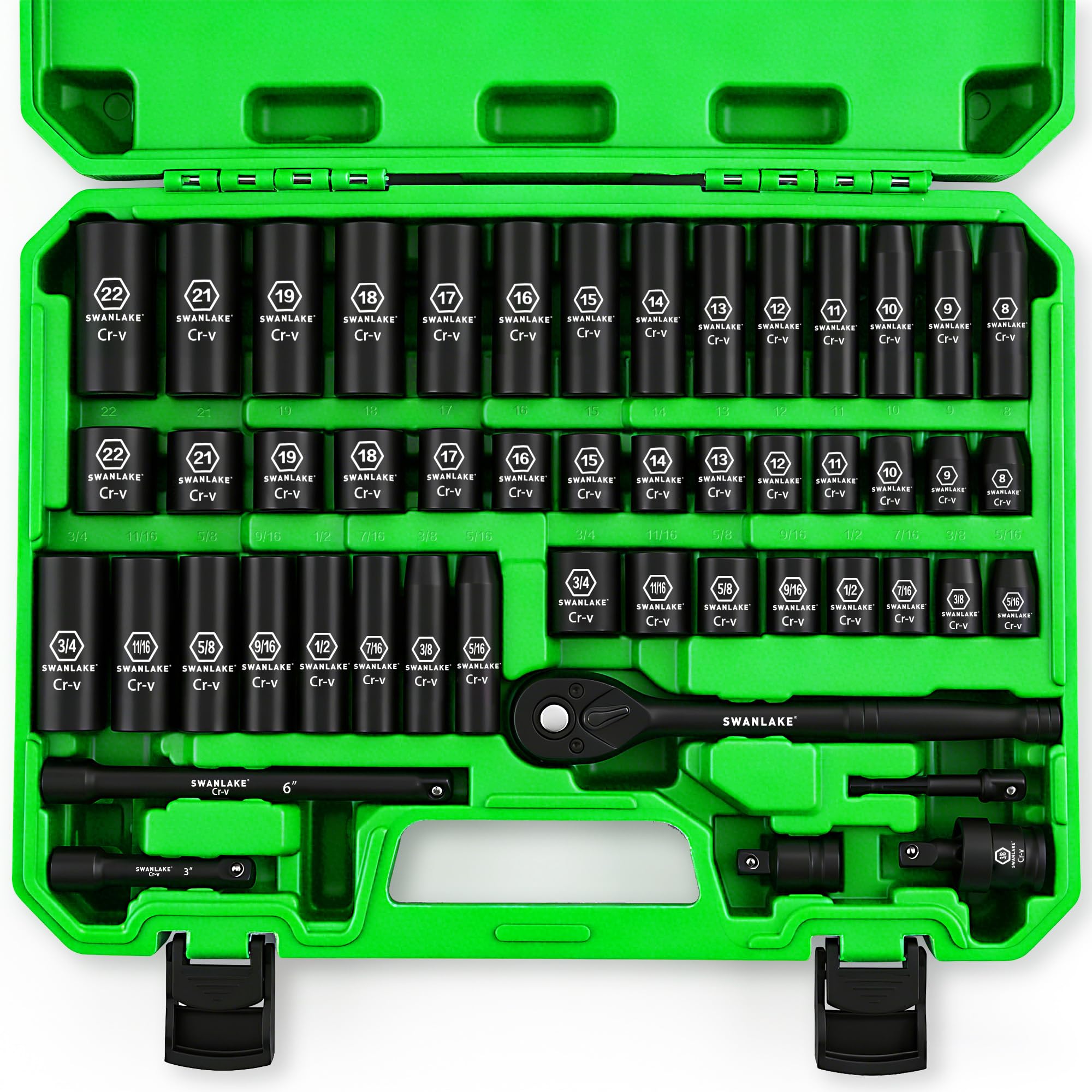 SWANLAKE 3/8'' Drive Impact Socket Set, 50-Piece Standard SAE (5/16 to 3/4 inch)