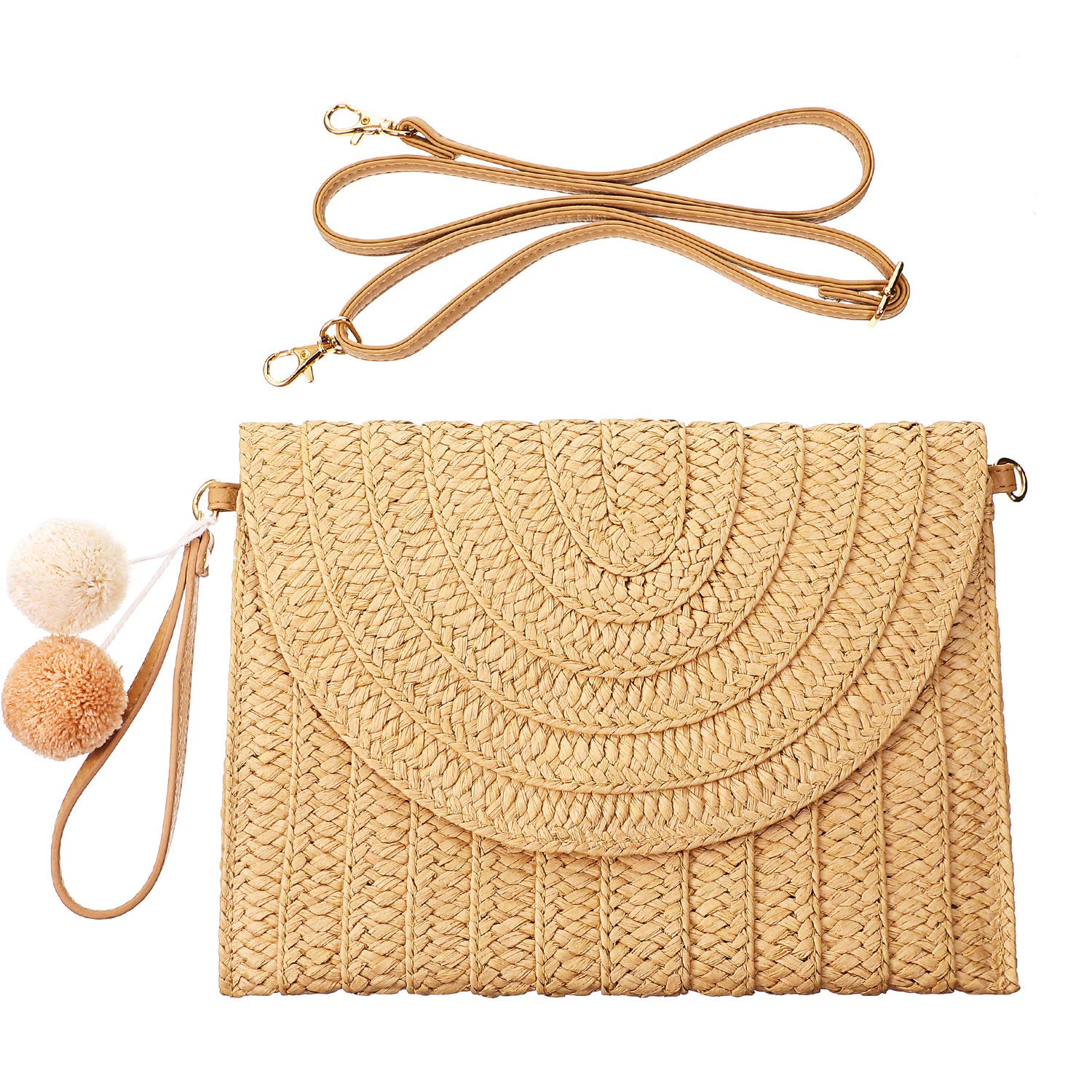Frienda Straw Shoulder Bag Clutch Straw Crossbody Bag Beach Straw Handmade Bag W
