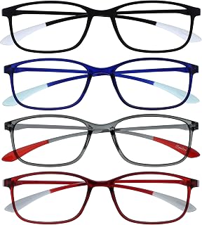 OPULIZE Ice Reading Glasses Pack of 3 Stylish Design Black Blue Grey Red Scratch Resistant Lenses Ultra Lightweight Frame for Fatigue Use Unisex Men Women RRRR61-137Z +3.50