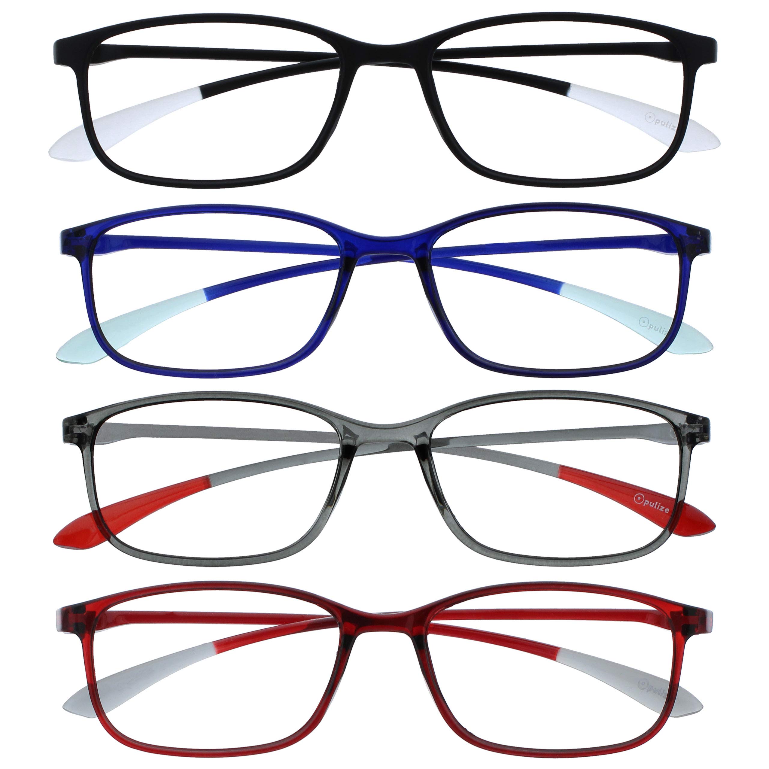 OPULIZE Ice Reading Glasses Pack of 3 Stylish Design Black Blue Grey Red Scratch