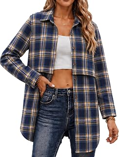 Zeagoo Flannel Shirts for Women Long Sleeve Plaid Button Down Shirts Mid Length Casual Oversized Work Fall Outfits